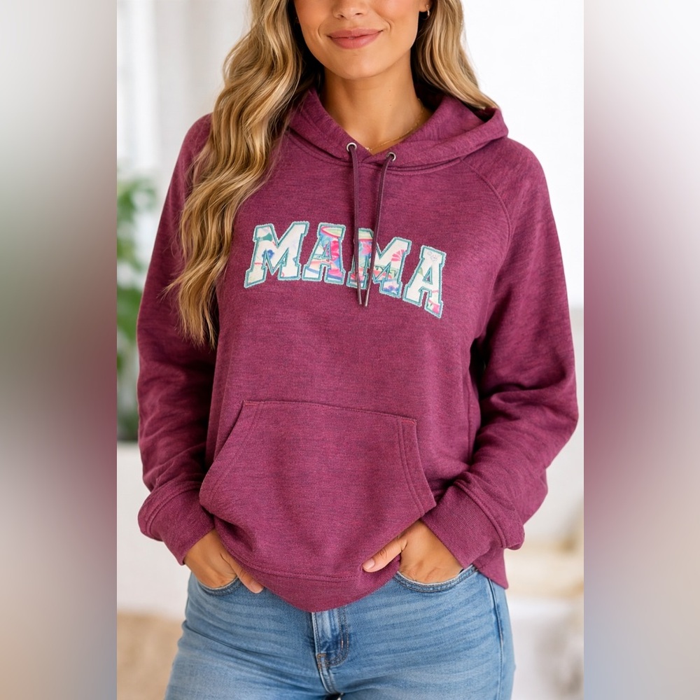 Adidas “MAMA” Graphic Hoodie – Burgundy/Heathered – Size Large